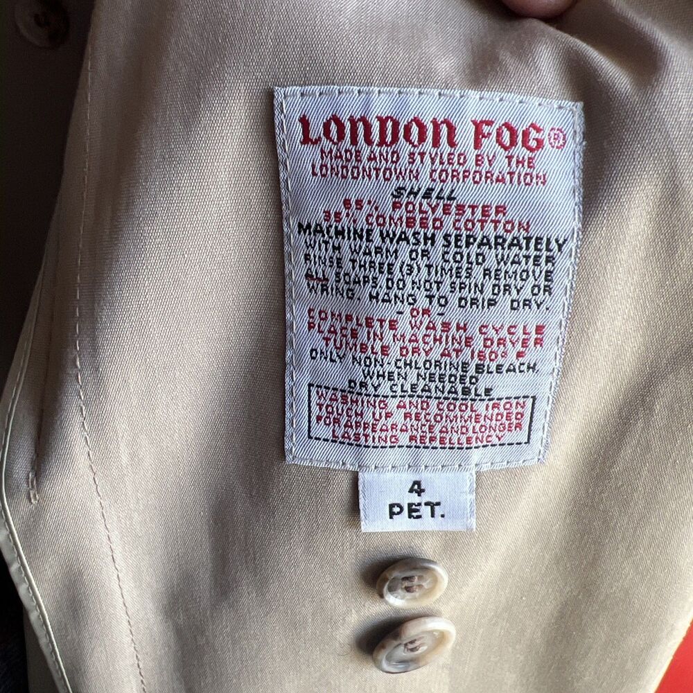 Vintage Women's Heavy London Fog Light Brown Trench Coat 4 Petite Overcoat - Picture 6 of 6